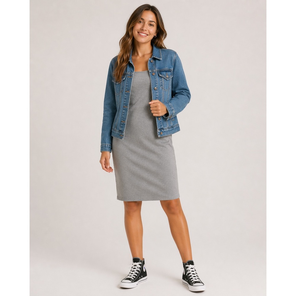 Topshop Midi‎ T-Shirt Dress Womens Size 8 Grey Strappy Cotton Blend NEW